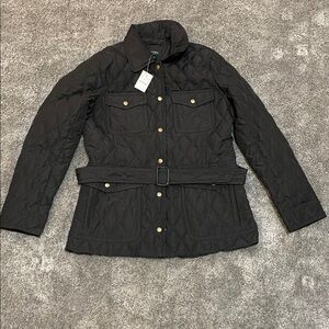 NWT J Crew Factory Quilted Jacket with Belted Waist - Black - Size Large